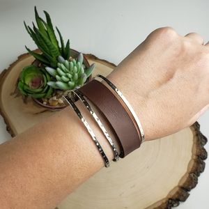 Brown Leather and Sterling Silver Adjustable Cuff